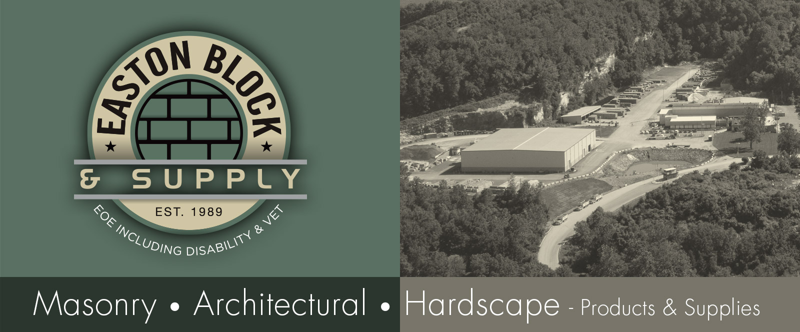Eastern Block Logo and Aerial photo of manufacturing plant